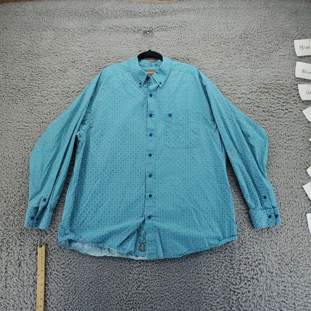 Ariat Shirt Mens XXL Blue Geometric Button-Up Long Sleeve 100% Cotton